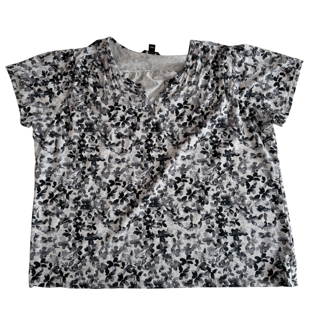 Nicole Miller Original Floral Top V-Neck Gray Botanical Print Cottagecore XXL